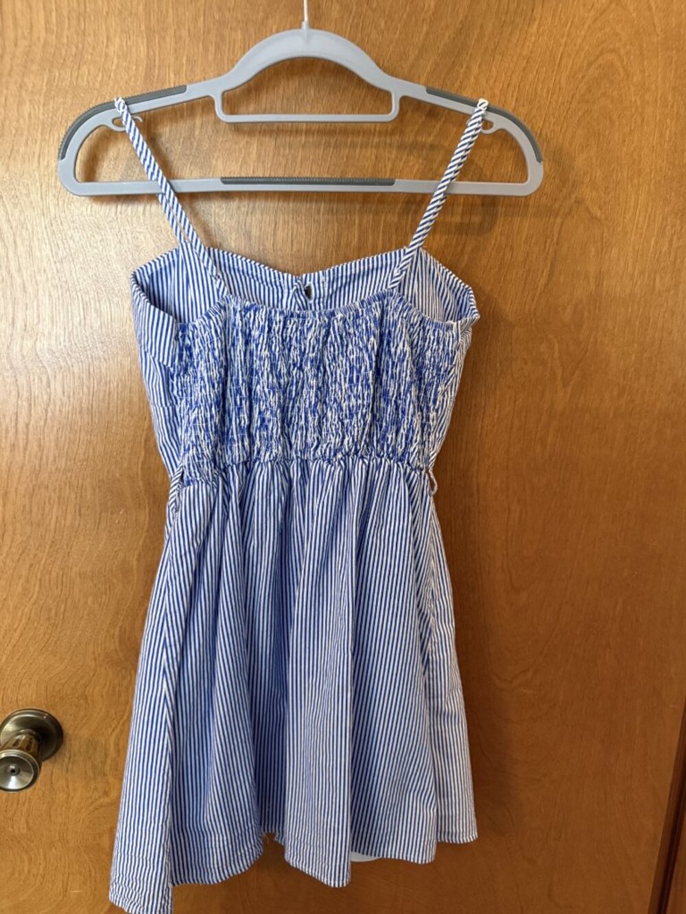 Women's White and Blue Striped Casual Mini Dress Size Small Button Front Preppy - Picture 4 of 6